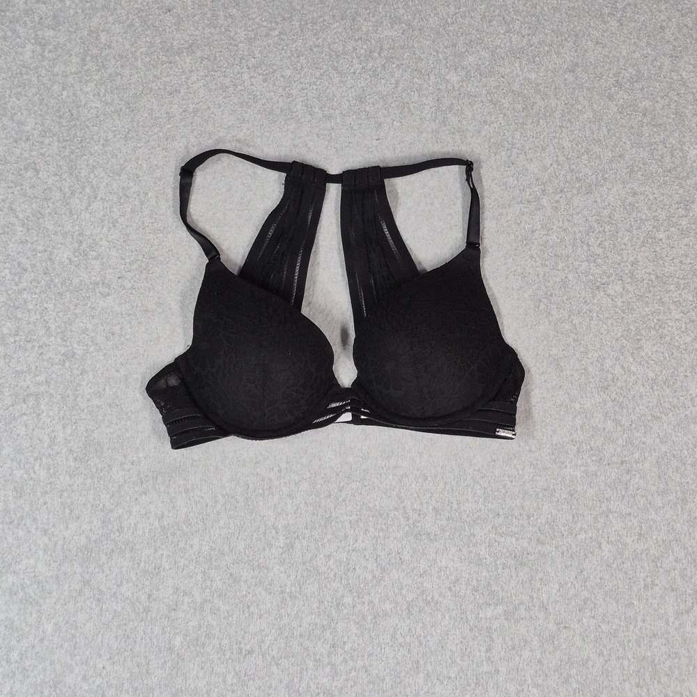 Victoria's Secret PINK Women Bra 32C Black Lightly Lined T Shirt Underwired Lace